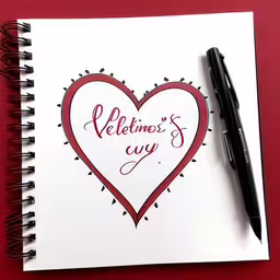 a red notebook with a valentine