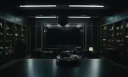 a large screen sits in the middle of a room