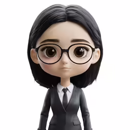 a doll is shown in black glasses and a suit