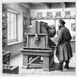 a man is inspecting an old fashioned type of machine