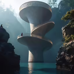 a large tower in the middle of water