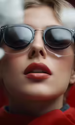 a close up of a woman wearing sunglasses