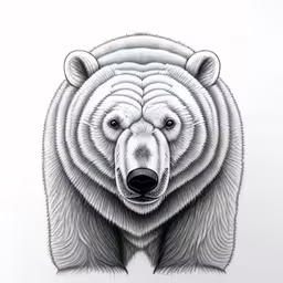 a drawing of a bear that is looking straight ahead,a drawing of a bear
