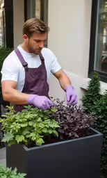 a man putting plants into a black box