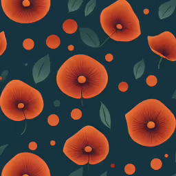 an orange and green flower pattern on a dark background