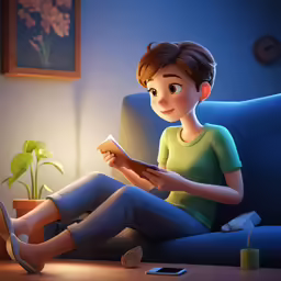 a cartoon girl is reading a book and drinking coffee