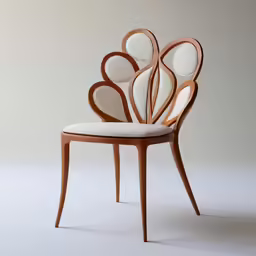 a white chair with wooden legs and seats