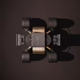 a black table with two metal wheels and handles