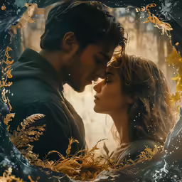 the snow queen and prince kissing inside a tree