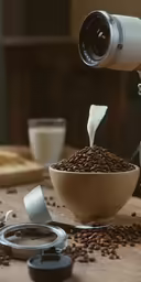a white coffee cup sitting on top of a wooden table