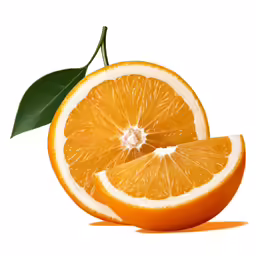 a whole and cut orange are shown on a white background
