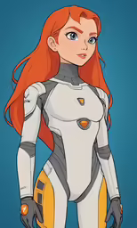 a drawing of a female figure in white and yellow uniform