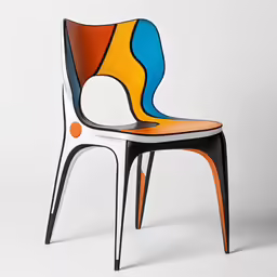 an artistic plastic chair with colorful patterns and colors