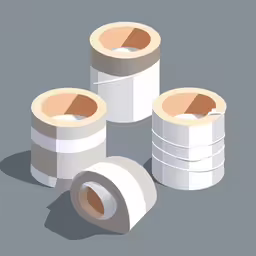 three rolls of tape are laying on the floor,three rolls of adhesive tape on a grey surface,the three rolls of toilet paper are placed near each other,a couple of rolls of tape sitting on top of each other,four different pieces of toilet paper on top of each other