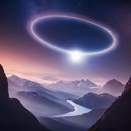 a circle over the mountain in the sky