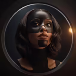 the reflection of a woman in a mirror wearing a mask