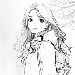 a drawing of a girl in a park