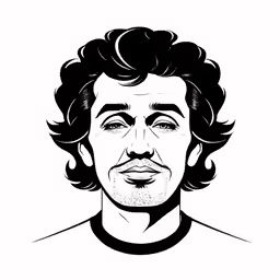 a man with curly hair and beard on a white background