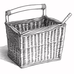 the basket has a handle and two white toothbrushes in it