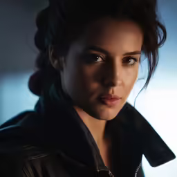 a girl wearing a jacket looking off into the distance