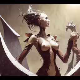 a painting of a woman and a demon