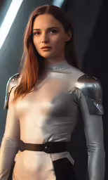 a woman wearing armor is posing for a picture
