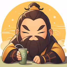 a cartoon avatar of a guy holding a cup