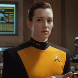 a woman is looking at something on the desk