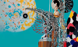a colorful painting with multiple shapes and colors