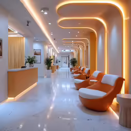the hallway is very large and has plenty of modern style