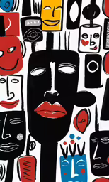 a black face surrounded by many other faces