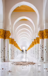 yellow and white arches and ceiling in a large building