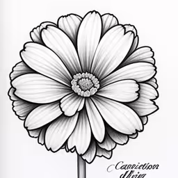 a large flower is shown in black and white,the flower drawing is drawn in graph with white ink
