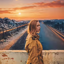 woman on the edge of a bridge looking towards the camera