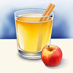 an apple and cinnamon drink sit on a white table