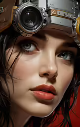 the woman is looking through the eyes of her camera