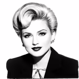 a black and white photograph of a woman with blonde hair