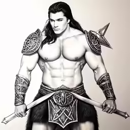 the man in a gladiat costume with two swords