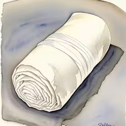 an item has been folded down into a spiral pattern,a watercolor painting of a rolled white item