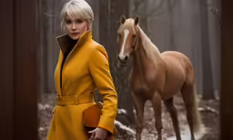 there is a woman standing next to a horse
