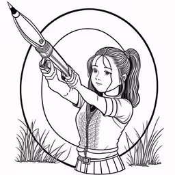 girl holding a toy arrow with one hand,a girl shooting an arrow on the target