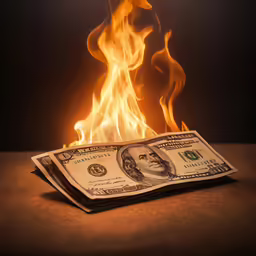 a dollar bill being burned on top of another one