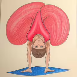 this person has their feet above his head,drawing of a person upside down on a mat