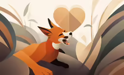 a painting of a fox with its mouth open and on his paws