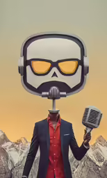 a man standing with a weird looking device on his head