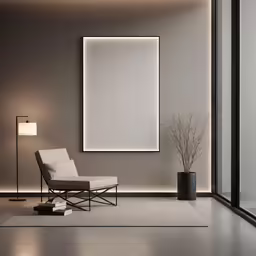 a minimalistic room has an abstract framed wall