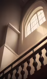 an archway and balcony in a home with windows
