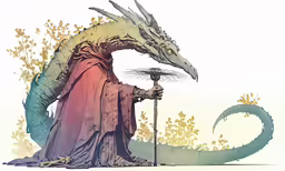 a dragon with an umbrella standing next to another dragon