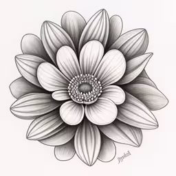 the flower is drawn with black and white ink