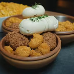 some small food trays that have cookies and other items